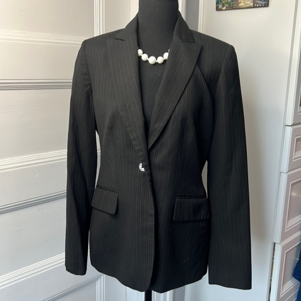 CALVIN KLEIN WOMENS BLACK PIN STRIPPED BLAZER SIZE 4